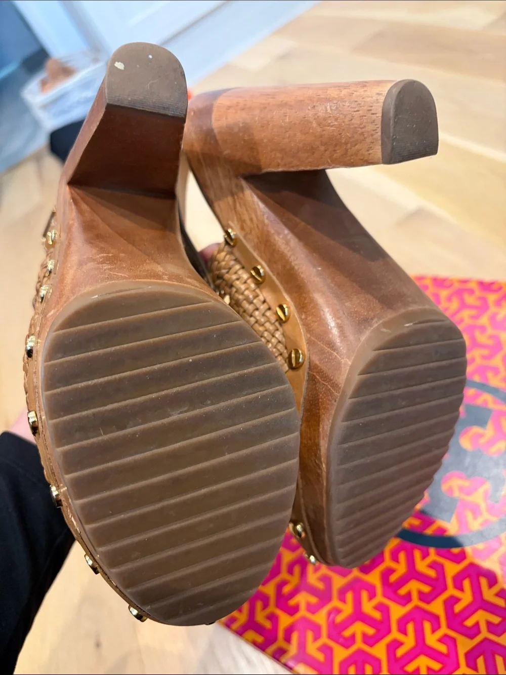 Tory Burch Brown Woven Slingback Clogs